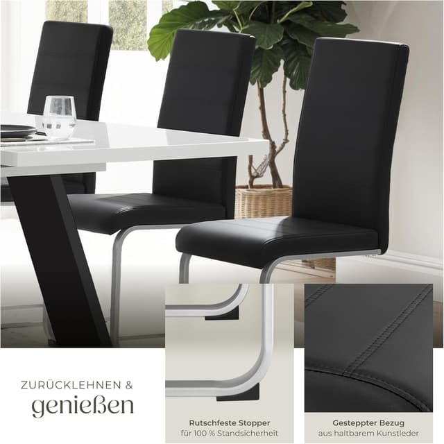 Thumbnail 6 de tectake® 4er-Set Esszimmerstühle mit Freischwinger-Funktion und Rückenlehne (schwarz)