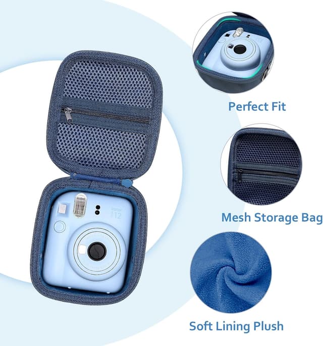 Detalle 2 de XANAD Hart Schutz Hülle für Instax Mini 12/11/9 & Co. – Etui mit 360°-Reißverschluss (Blau)