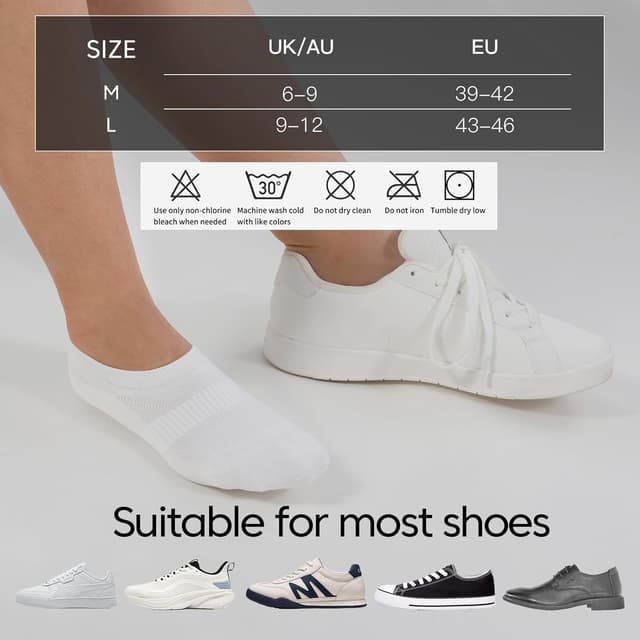 Thumbnail 6 de YORJOSOX Men’s No Show Trainer Socks (6–9 / 9–12), Low Cut Cotton with Silicone Grips – 5 Pairs