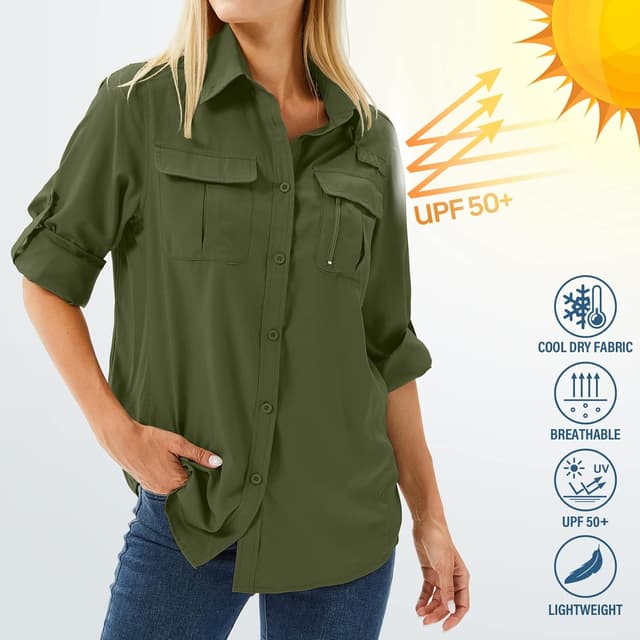 Detalle de yeyity Damen-Hemdbluse mit UPF 50+ UV-Schutz, Langarmshirt für Outdoor & Safari