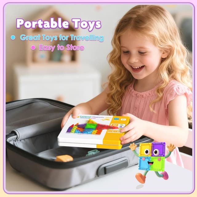 Thumbnail 6 de Mini Magnetic Tiles 56-piece travel magnetic building blocks with metal box (sensory construction toy for ages 3+)