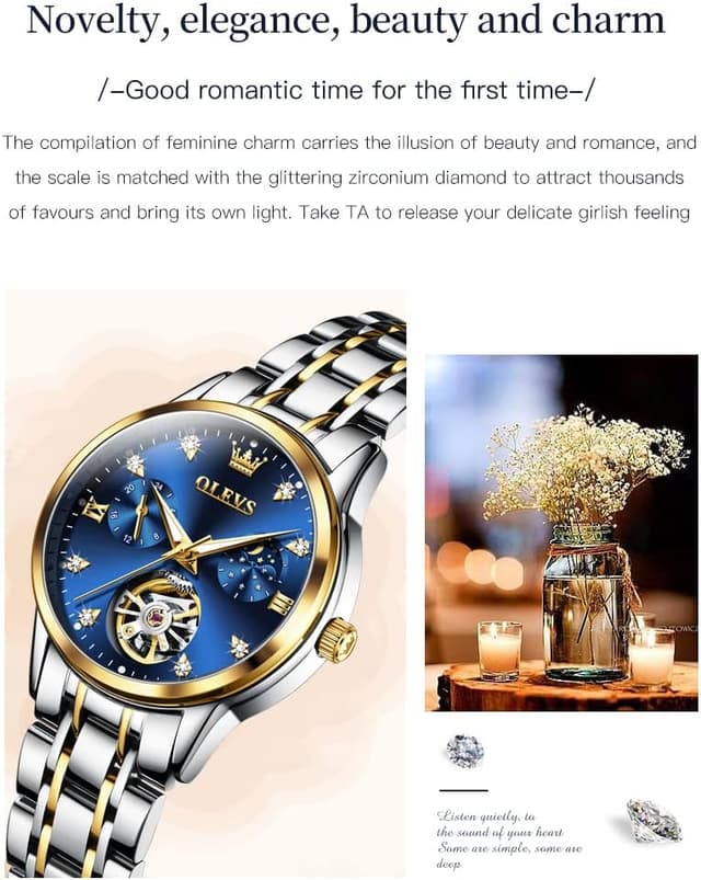 Thumbnail 4 de OLEVS Damenuhr Automatik Skelett Diamant Silber