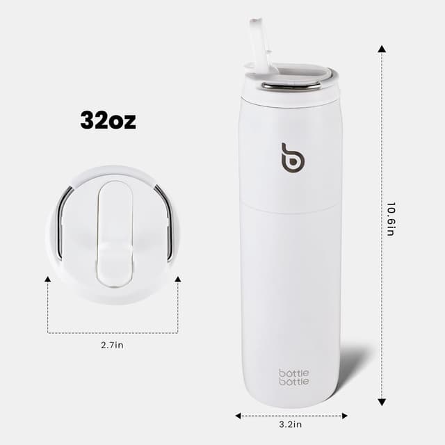 Detalle de Bottle Bottle Insulated Water Bottle 950ml (32oz) with Straw and Handle — White