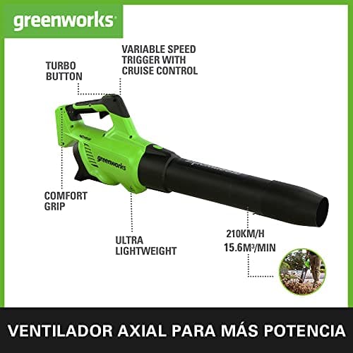 Detalle 2 de Greenworks GD40ABK2X Soplador de Hojas a Batería ⚡ with 2 Batteries