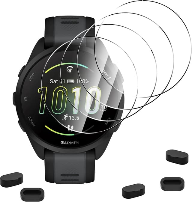 Detalle de WFTE 4-Pack Screen Protectors for Garmin Forerunner 165/165 Music with Anti-dust Silicone Plugs