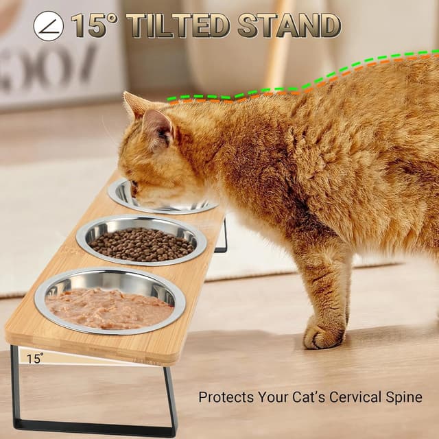 Detalle de Raised Cat Food Bowl Set 3pcs 15° tilted bowls