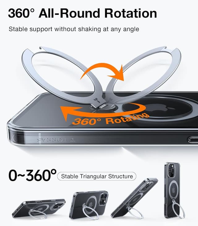 Detalle de TORRAS 360° Spin Magnetic Stand Case for iPhone 16 Pro Max (MagSafe) – Clear