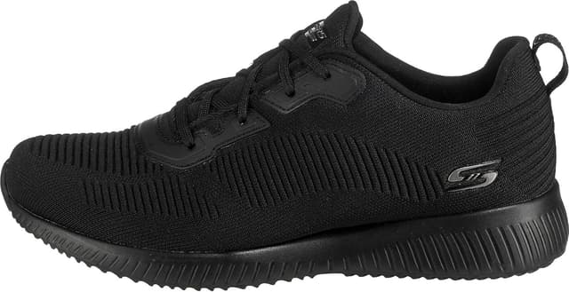 Detalle de Skechers Bobs Squad Tough Talk para mujer (Black Engineered Knit Trim) con suela de caucho