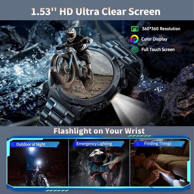 Detalle 2 de Soudorv S50 Rugged 1.53" HD Military Smartwatch for Men (Answer/Make Call)