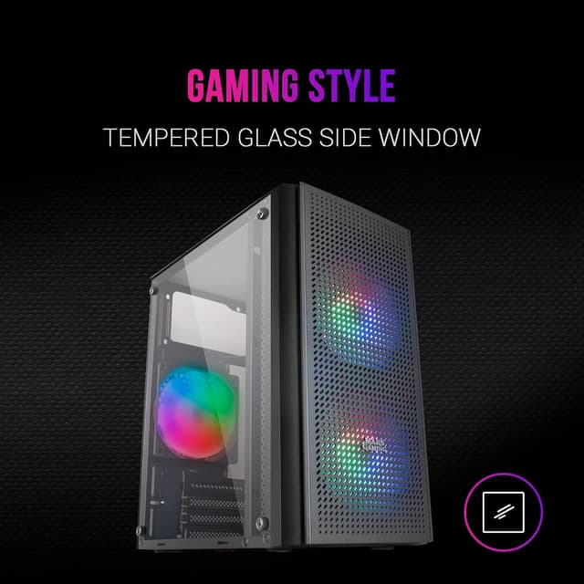 Detalle de Mars Gaming MC300W (Micro ATX) con vetro temperato e 3 ventole FRGB, frontale mesh nero