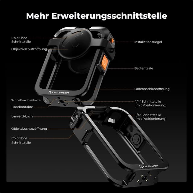Detalle 2 de K&F CONCEPT Kamerakäfig für DJI Osmo 360 – Aluminium-Schutzgehäuse mit Silikon-Objektivabdeckung