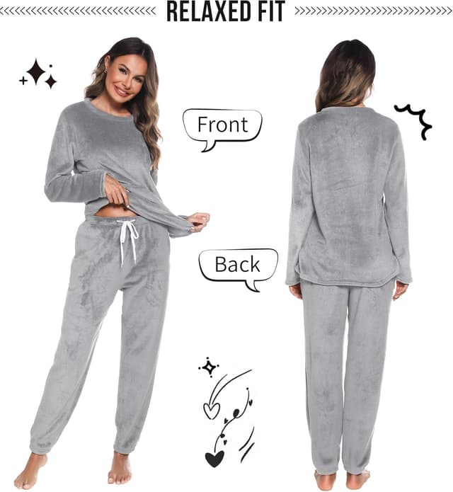 Detalle 2 de Lovasy Women’s Fluffy Fleece Hooded Pyjama Set with Pockets (Winter Warm)