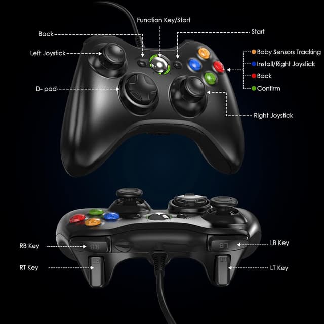 Detalle de Gezimetie Wired Controller for Xbox 360 with dual-vibration turbo (USB) for Xbox 360 / 360 Slim and PC