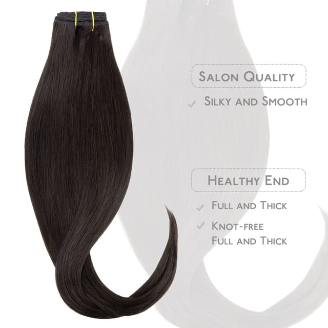 Detalle 2 de WENNALIFE Clip-in Echthaar Extensions (70 g, 7 Strähnen à 55 cm) Dunkel Braun