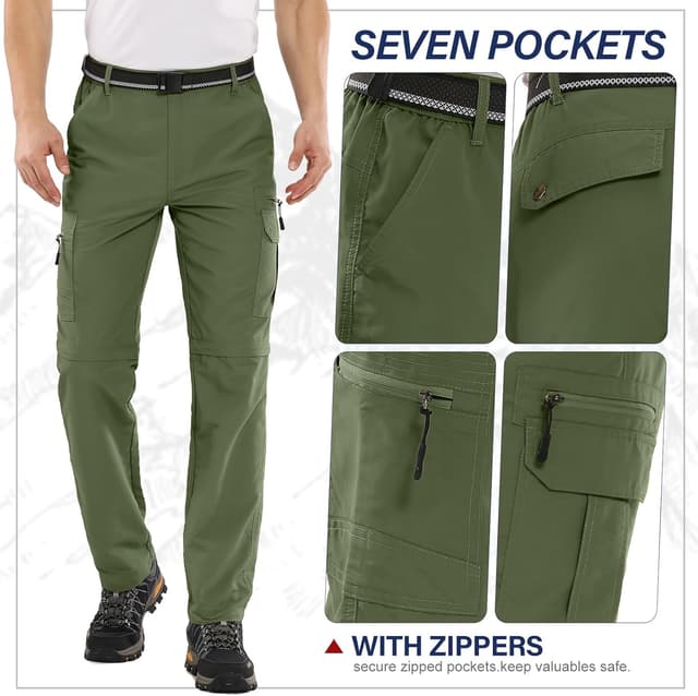 Detalle de Winebox Men’s Walking Hiking Trousers – Convertible Zip-Off Quick-Dry Cargo Travel Pants