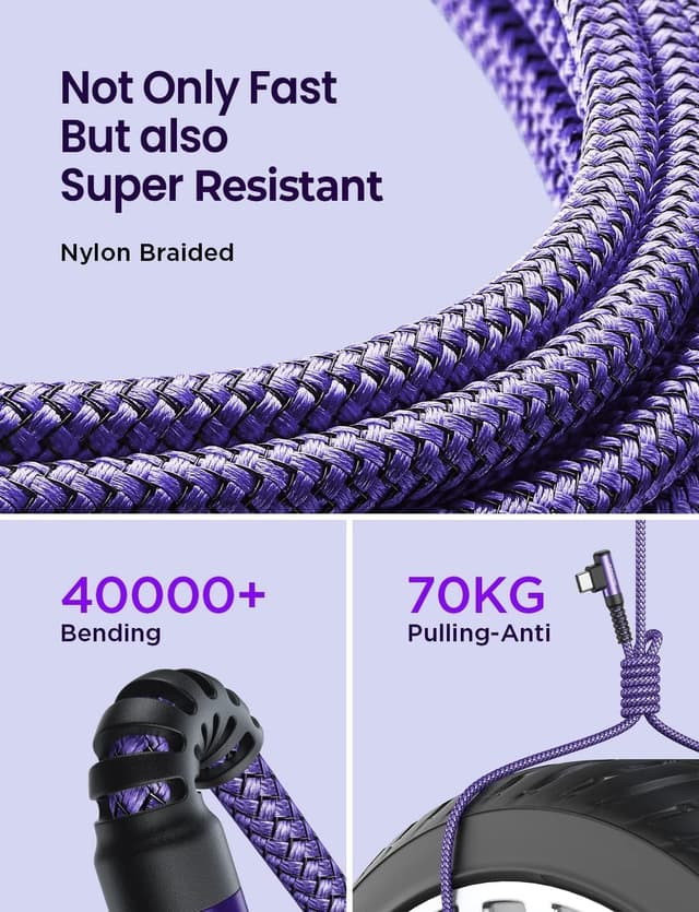 Thumbnail 6 de AINOPE USB-C charger cable (3.1A) right-angle 2-pack, 2m – fast charging and data sync