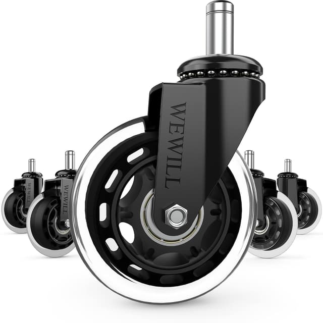 Detalle de WEWILL Bürostuhl Rollen für Hartboden (Gummi-/Polyurethan-Rollen) – 10 x 22 mm, nur kompatibel mit 1KEA