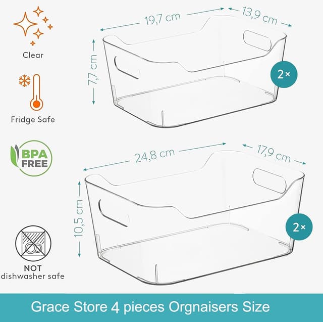 Thumbnail 4 de Grace Store 4PCS Clear Plastic Storage Organisers