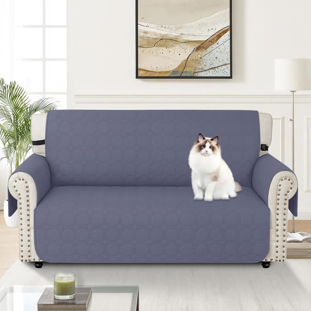 Detalle 2 de Ystyle copridivano impermeabile 2 posti con braccioli, antiscivolo e tasche laterali, blu grigio