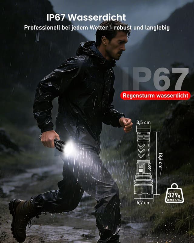 Thumbnail 6 de Shadowhawk S1989 LED-Taschenlampe, 6000-mAh Akku, aufladbar (USB-C), mit Zündfunktion für Survival & Outdoor