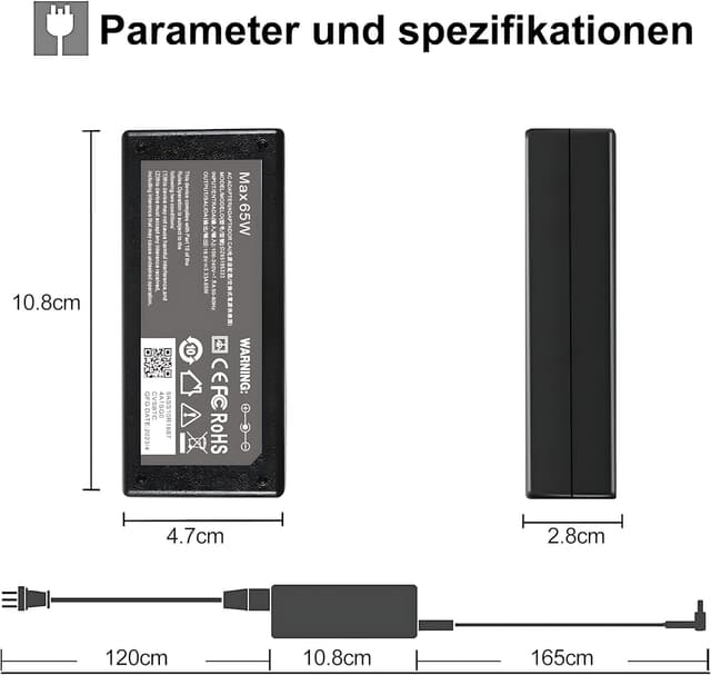 Detalle 1 de HP Laptop Ladekabel 65W/45W (19,5V) mit blauem Anschluss – kompatibel mit Pavilion x360, ProBook, EliteBook & mehr