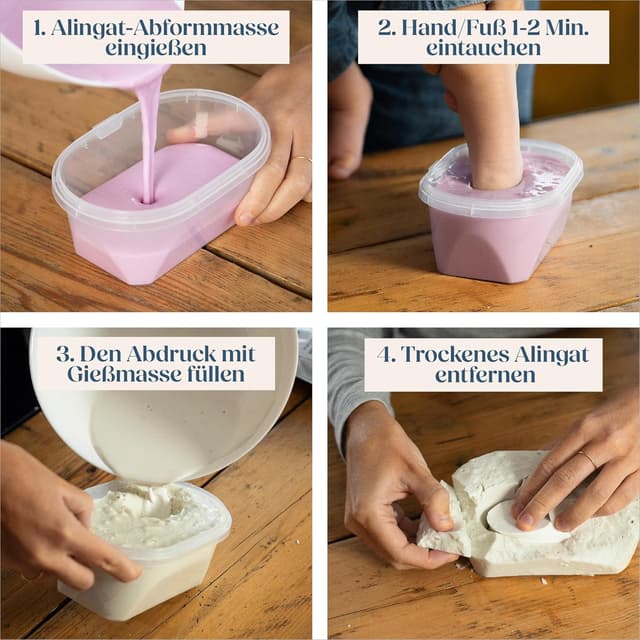 Detalle 2 de Niimo® 3D Gipsabdruck Baby Hand und Fuß – Set für detailgetreue Abdrucke als Geburtstags-/Taufgeschenk (0–9 Monate)