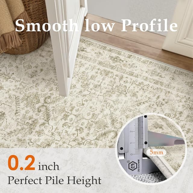 Detalle de PureCozy Vintage Washable Beige Rug (200x300cm) – soft low pile, non-slip backing