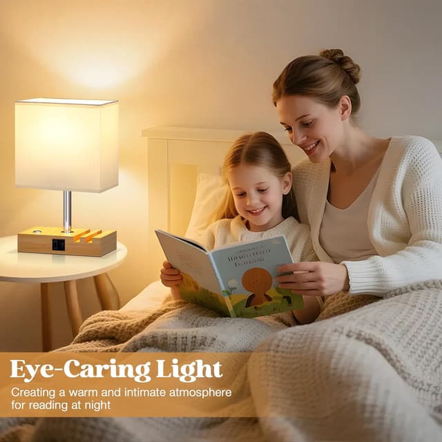 Thumbnail 4 de PreeOtti Bedside Wooden Lamp with USB A+C ports