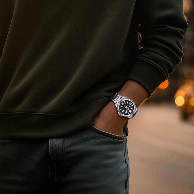 Detalle 2 de LN LENQIN Herrenarmbanduhr aus Edelstahl mit Quarzwerk, analogem Zifferblatt und Datumsanzeige