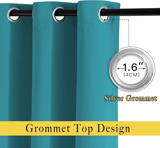 Detalle de NICETOWN Peacock Teal Blackout Curtains (Set of 2) 52 x 84-Inch Thermal Insulated Grommet Drapes