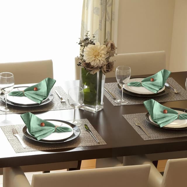 Detalle de Yuragim Stoffservietten Salbeigrün im 12er-Set (Leinen, 40 x 40 cm) – waschbare Stoffservietten für Tischdeko