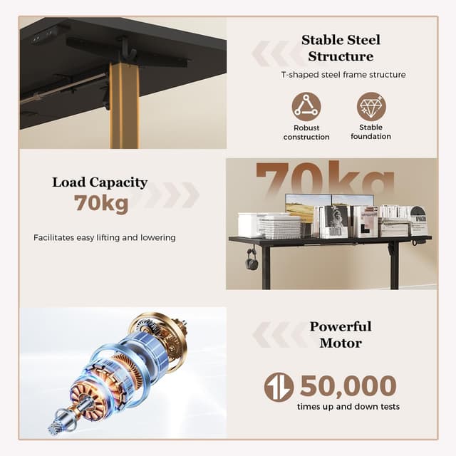 Detalle 2 de Klicelor Height-Adjustable Electric Sit-Stand Desk (150 x 60 cm) with 2 Memory Functions, Black