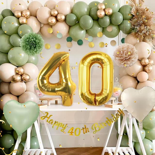 Thumbnail 4 de Decoracion 40 Cumpleaños Globos oro verde 32" 🎉