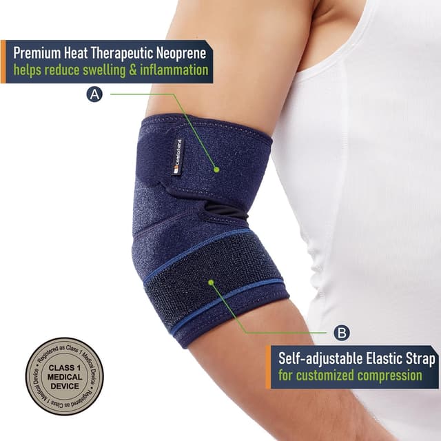 Detalle de Comforband Adjustable Elbow Brace for Tennis Elbow, Golfer’s Elbow & Tendonitis (One-Size Compression Sleeve)