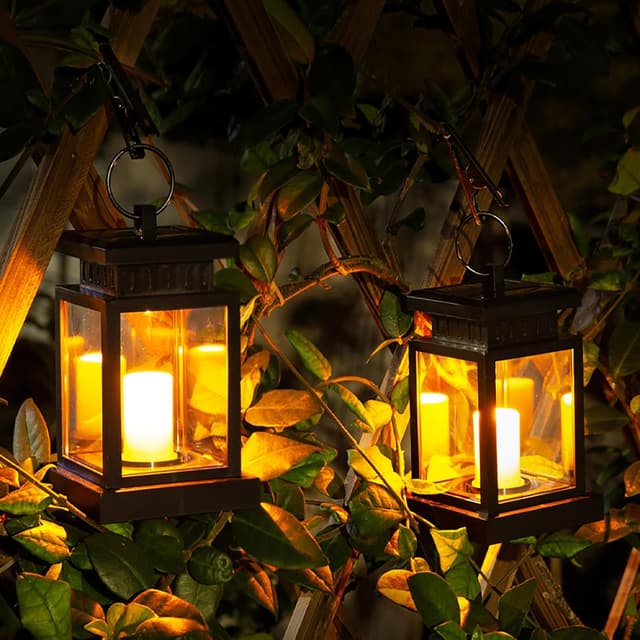 Detalle de Tceapoo Solar-Laterne außen mit LED-Kerze (2er-Set) – wasserdicht, warmweißes Flackern für Balkon, Terrasse & Garten