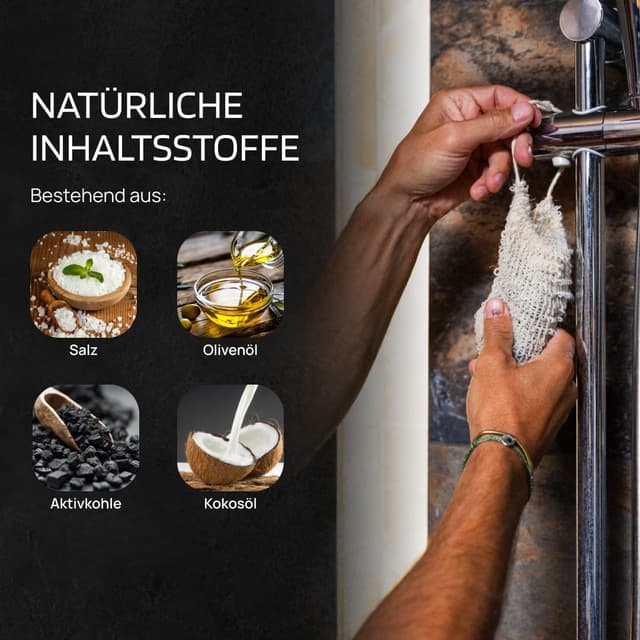 Detalle de SKINBRO Originals Festes Duschgel für Männer mit Aktivkohle (100 g) – vegan, silikonfrei, Made in Germany