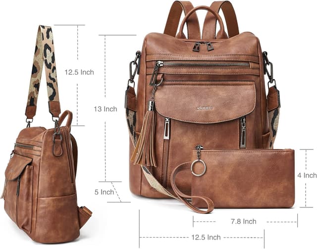 Detalle 2 de Shrrie Damen-Rucksack mit veganem Leder, viele Fächer & 3 Tragevarianten – Vintage Dunkelgrün (31,8 x 12,7 x 33 cm)