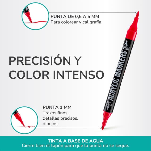 Detalle 2 de Zenacolor Rotuladores Acrílicos Doble Punta - 48 Colores 🎨