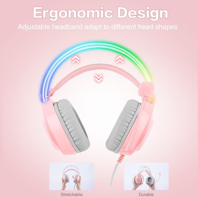 Detalle 2 de ONITOON Gaming Headset with Cat Ears (Pink) – RGB backlight, removable cat ears and virtual 7.1