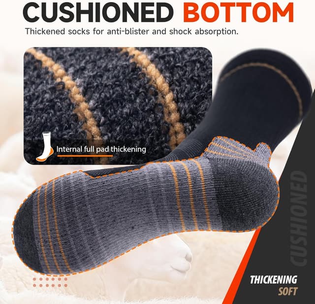 Detalle 2 de Alaplus Hiking Socks for Women & Men – cushioned breathable merino wool crew socks, 3 pairs