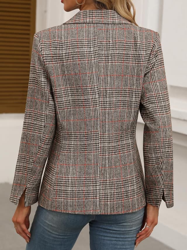 Thumbnail 2 de ELLEVEN Women's Lapel Plaid Boyfriend Blazer 2