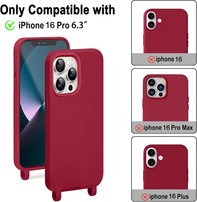 Detalle 2 de Galful Handykette iPhone 16 Pro Hülle mit verstellbarer Nylon-Halskette (TPU/Silikon) – Necklace Case