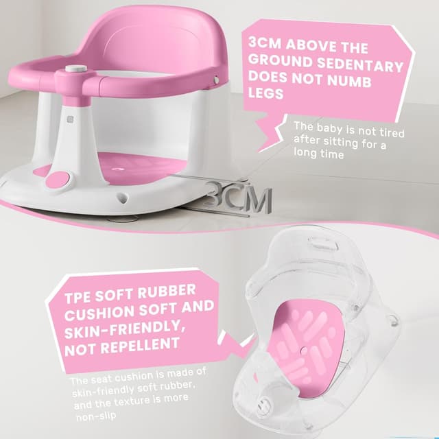 Detalle de UBRAVOO Baby Bath Seat (6-24 Months) with 4 Suction Cups – Non-Slip Infant Bath Tub Chair, Pink