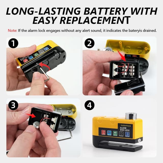 Detalle de Bloccadisco moto con allarme 110 dB – Lucchetto antifurto impermeabile con cavo da 1,5 m e borsa