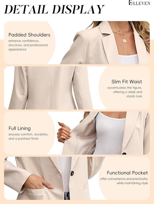 Detalle 2 de ELLEVEN Women’s Business Casual Lightweight Blazer with Slim Fit & Pockets