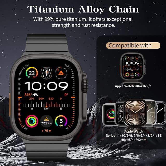 Detalle 2 de TiMOVO Titanium Strap for Apple Watch (Ultra 3/2/1, Series 11–1) Detachable Metal Band, Black