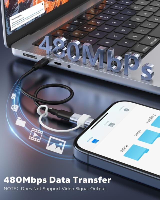 Detalle 2 de MoKo 4 Pack Lightning to USB-C Adapter (Lightning Female to USB-C Male) – 4 x Gray anti-lost loops, data sync & charging