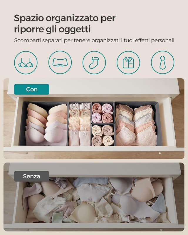 Detalle de SONGMICS RDZ06G set di 6 divisori per cassetti in TNT pieghevoli