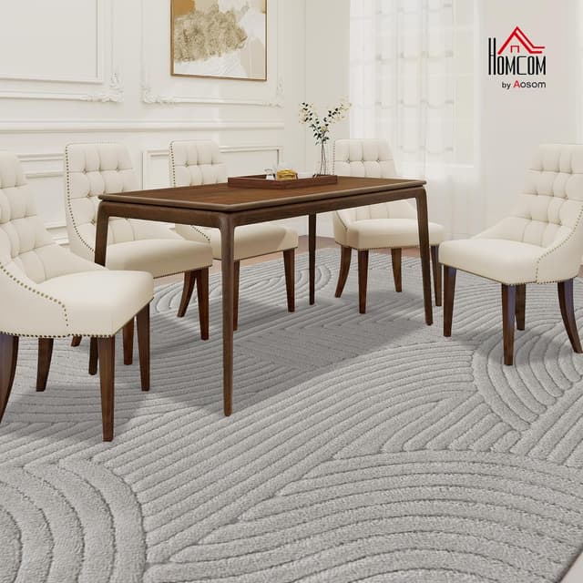 Detalle de HOMCOM Tapis de salon 160 x 120 cm à poils épais géométrique gris