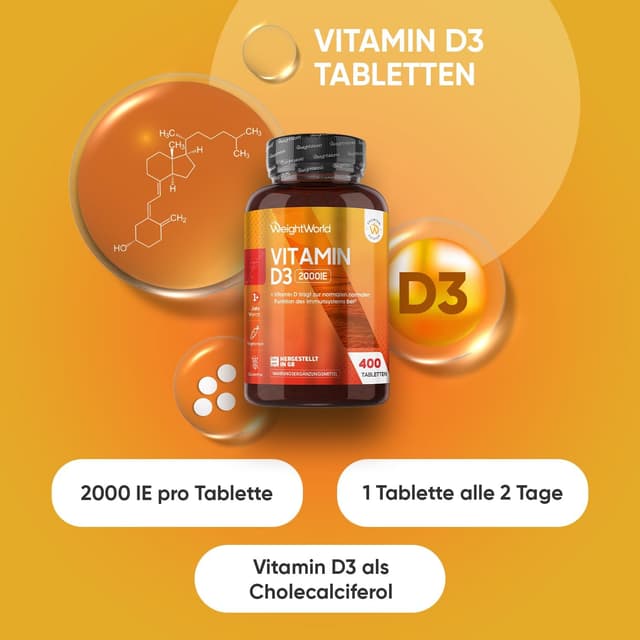 Detalle 2 de WeightWorld Vitamin D3 2000 I.E. Tabletten 💊